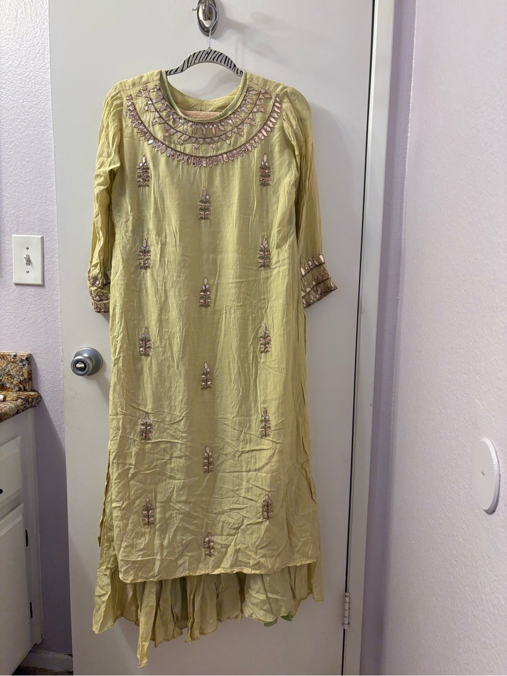 3 Piece Light Green Dress/Top & XL Scarf Wrap Set EUC